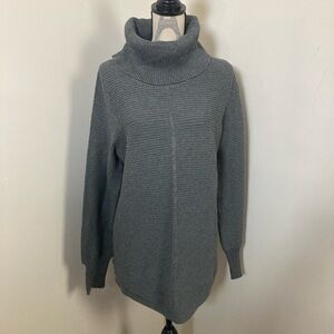 Evolution Women’s DarkGrey Ribbed Crowl Long Puff Sleeves Knit Sweater Pullover